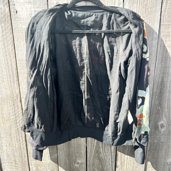 Fornarina | Vtg Y2K Abstract Floral Japanese Silk Bomber Jacket Cargo Pocket Med - Picture 5 of 10